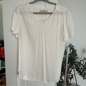 LOFT Cream Ruched Short Sleeve Blouse